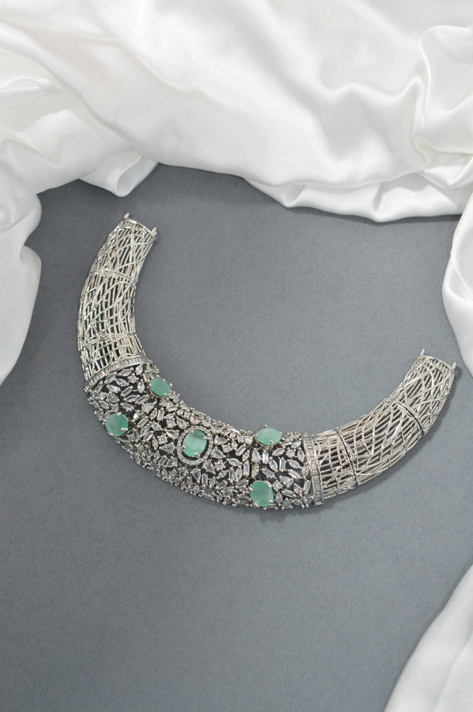 American Diamond Rhodium Caribbean Necklace - Silver American Diamond jewellery