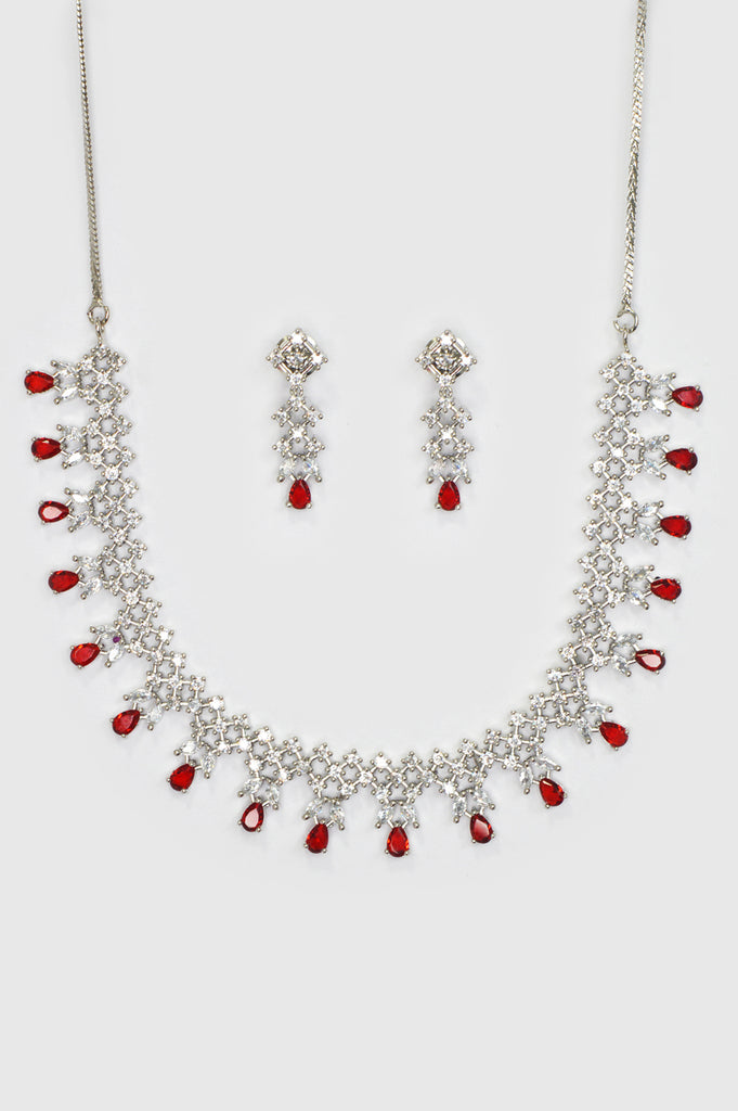 American Diamond Raspbessy Red Necklace Set - Buy Necklaces Designs Online in India