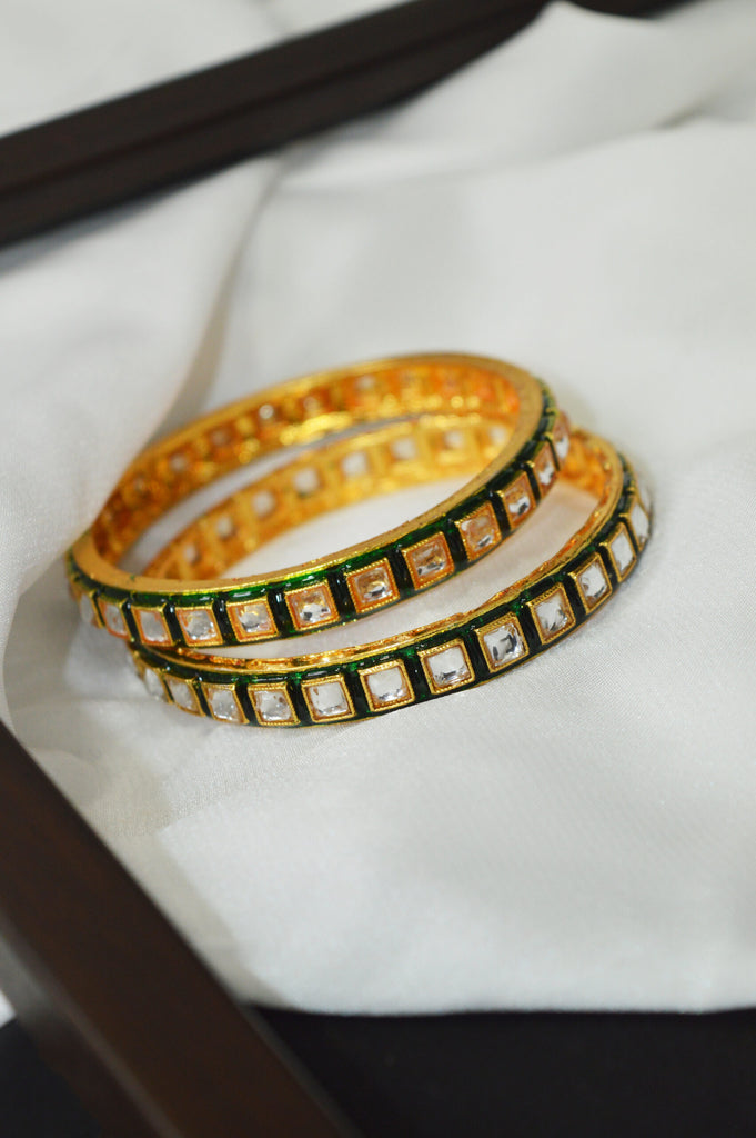 Stunning Green Color Gold Plated 24K Handcrafted Bangles