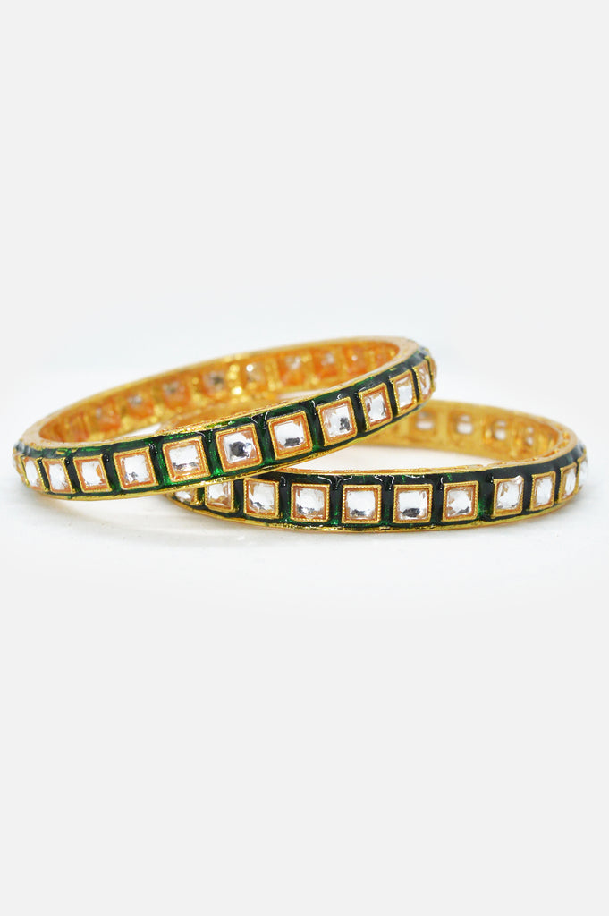 Stunning Green Color Gold Plated 24K Handcrafted Bangles - Bangles Online 