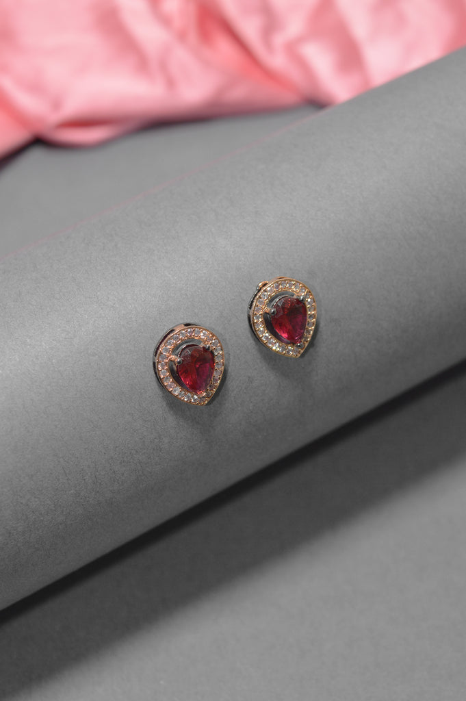Red Water Drop American Diamond Stud Earrings