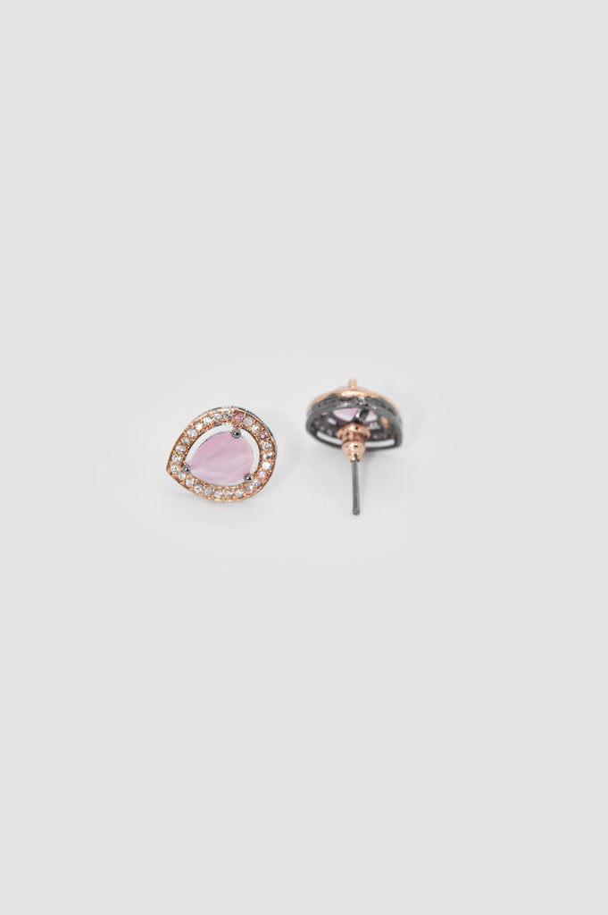 Baby Pink Water Drop American Diamond Earrings - Artificial Earrings