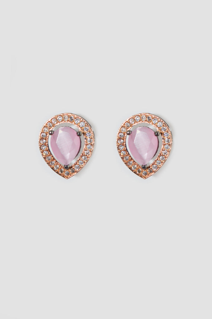Baby Pink Water Drop American Diamond Stud Earrings Online - Nsicka