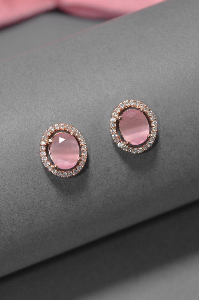 Baby Pink American Diamond Stud Earrings - Niscka