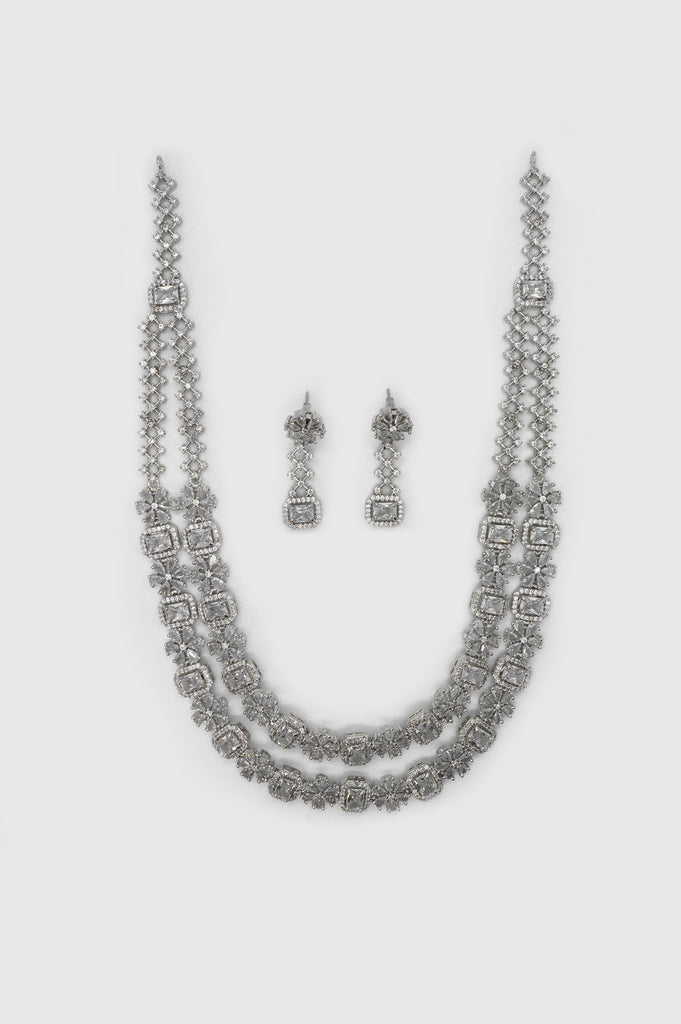 American Diamond  Rhodium Maharani Haar Necklace Set - Fancy Necklace - Online Shopping for Necklaces Designs