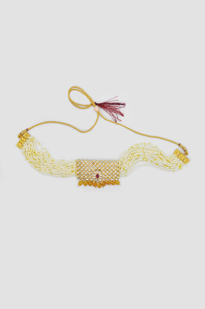 Yellow Pearl Meenakari Gold Plated Choker Necklace Online 