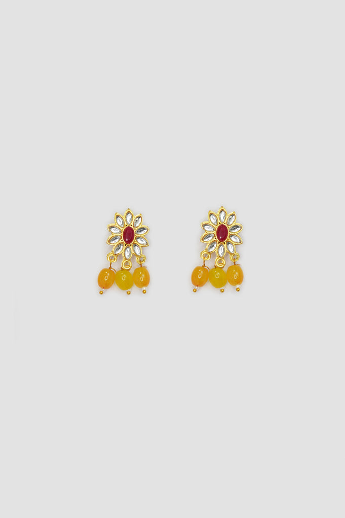 Yellow Pearl Meenakari Gold Plated Earring 