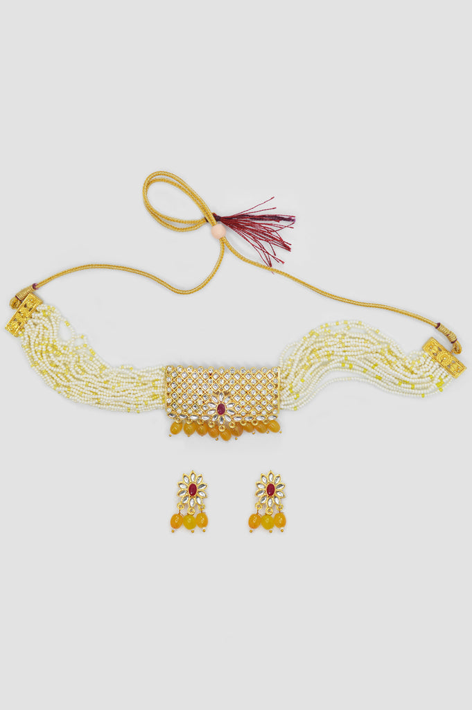 Yellow Pearl Meenakari Gold Plated Choker Necklace Set