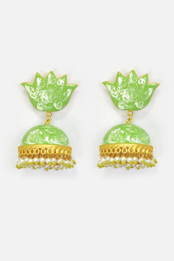 Fluid Green and White Jhumka Earrings - Earrings for Women