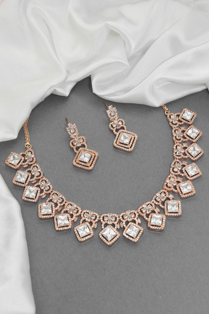 American Diamond Sapphire Cut Rose Gold Plated Necklace Set - Buy Necklaces for Women 