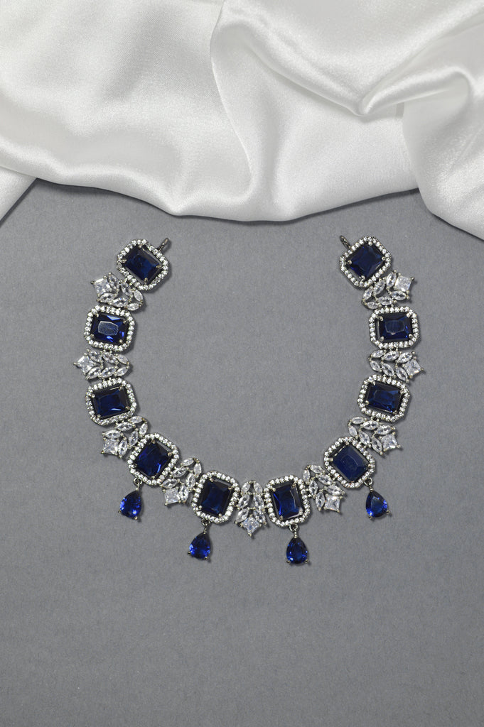 American Diamond  Blue Necklace - AD Blue Necklace Set for women - Buy Blue Necklaces Online