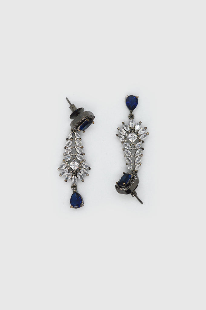 American Diamond Rhodium Luxury Blue Necklace Set - Blue - Jewelry Sets / Women