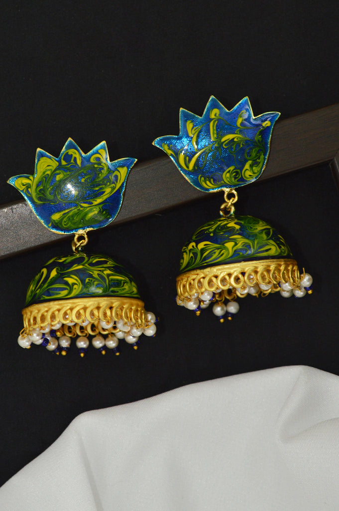 Lotus Azure Jhumka Earrings for Women
