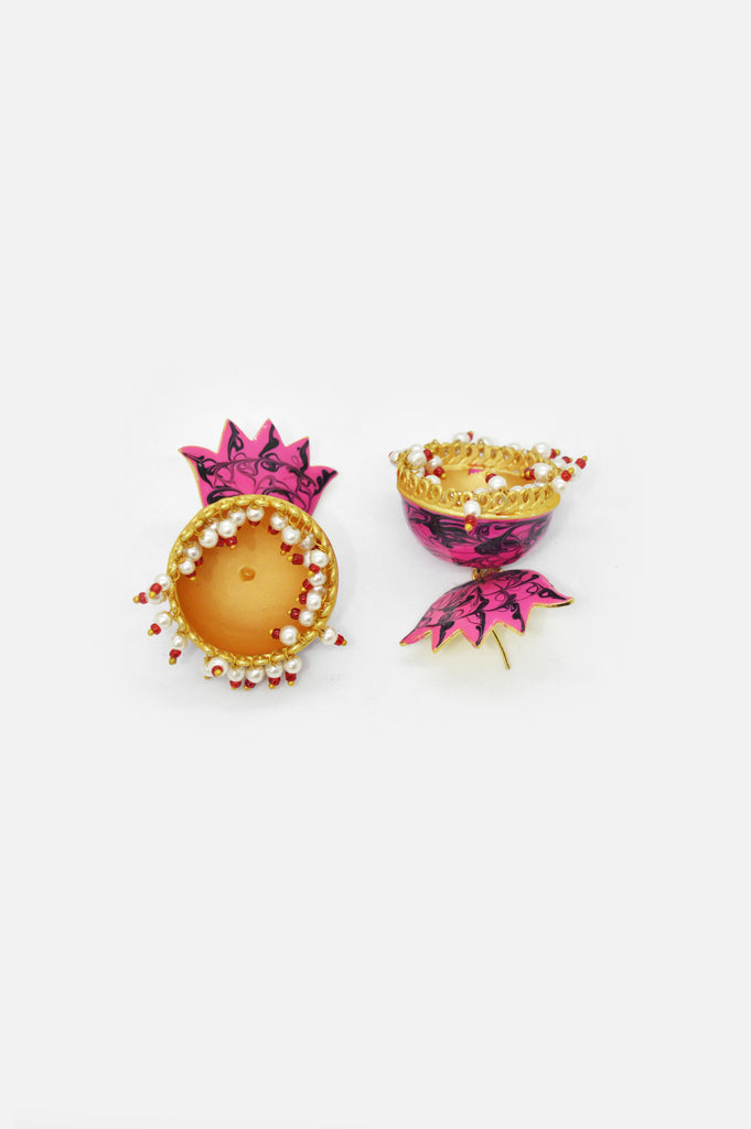 Punch Pink Gradient Lotus Jhumka Earrings for Women