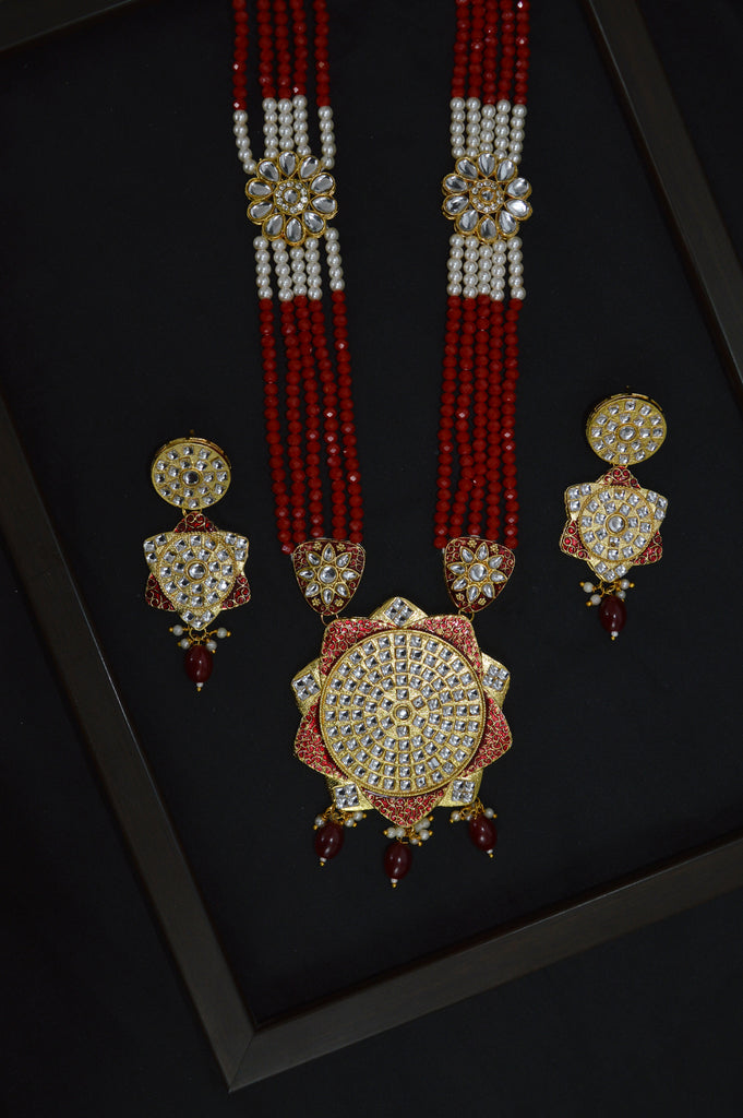 Red Gold Plated Meenakari Necklace Set with Earrings