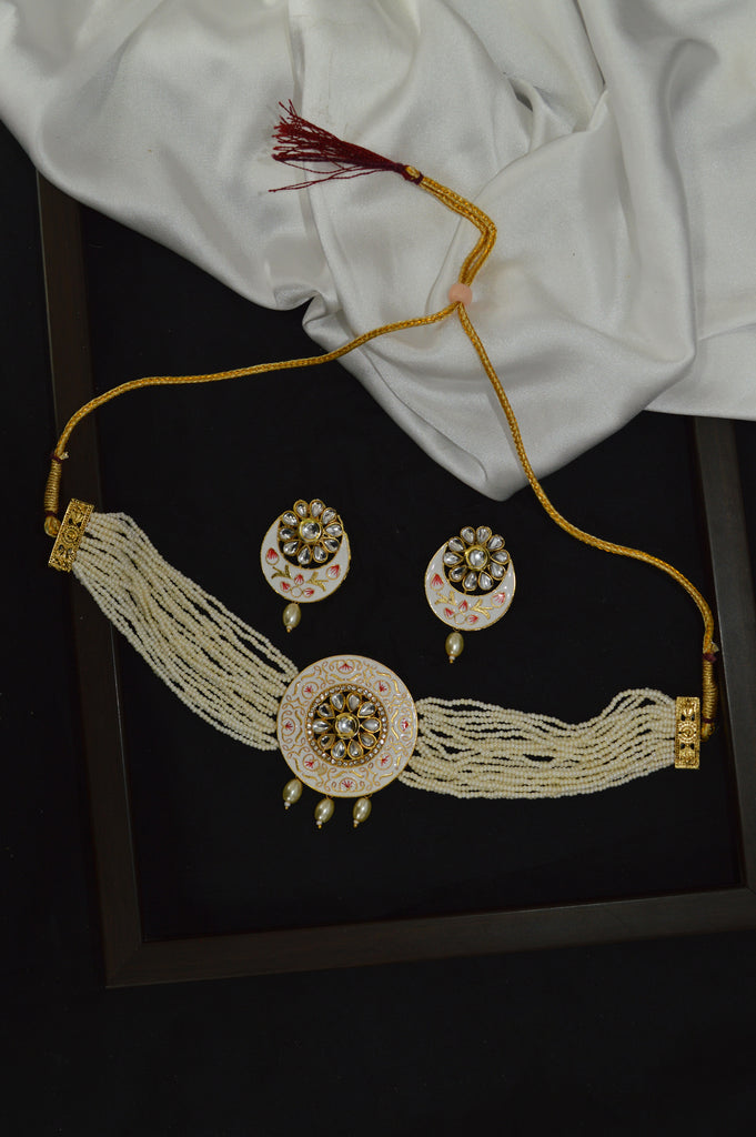 White Meenakari Choker Necklace Set
