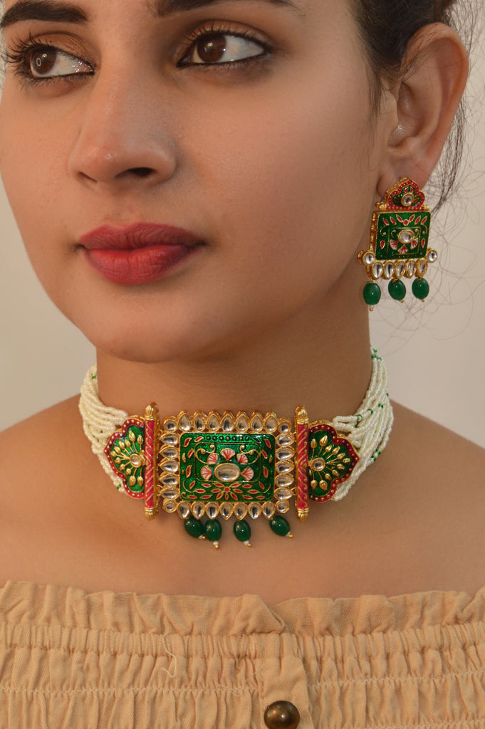 18K Gold Plated Meenakari Choker Necklace Set - Necklace - Buy Women Meenakari online in India