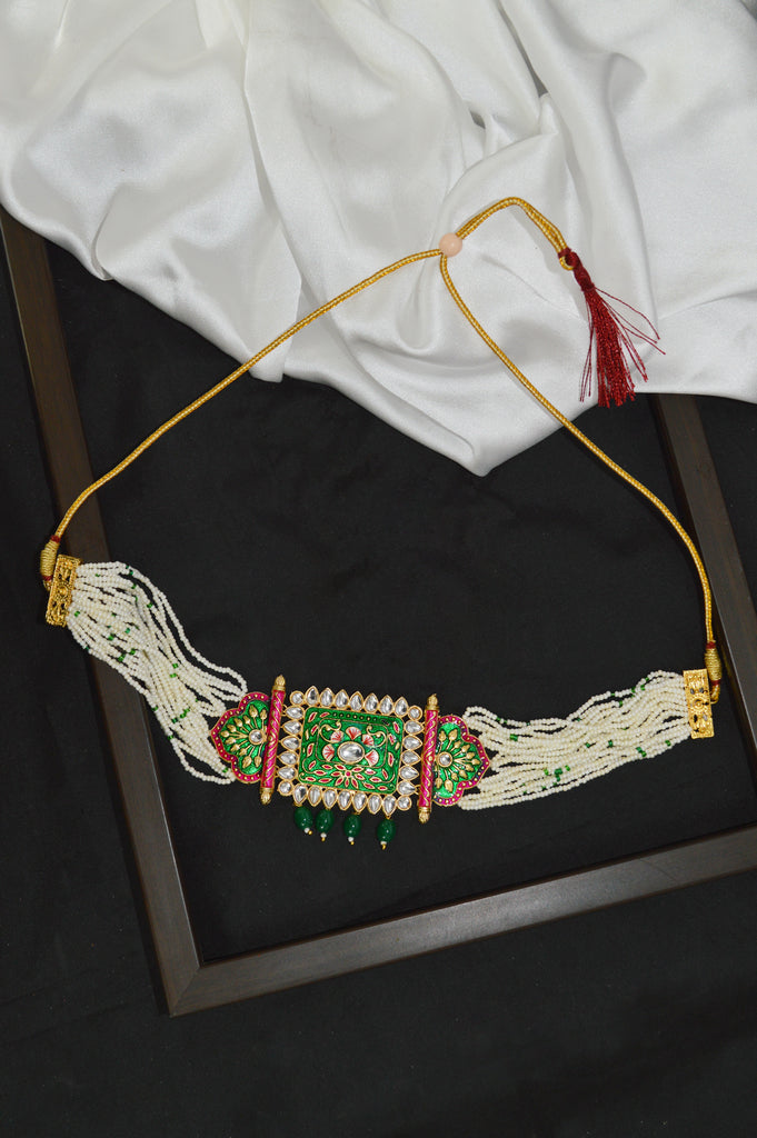 18K Gold Plated Meenakari Choker Necklace Set - Buy Indian Meenakari Necklace Sets Online