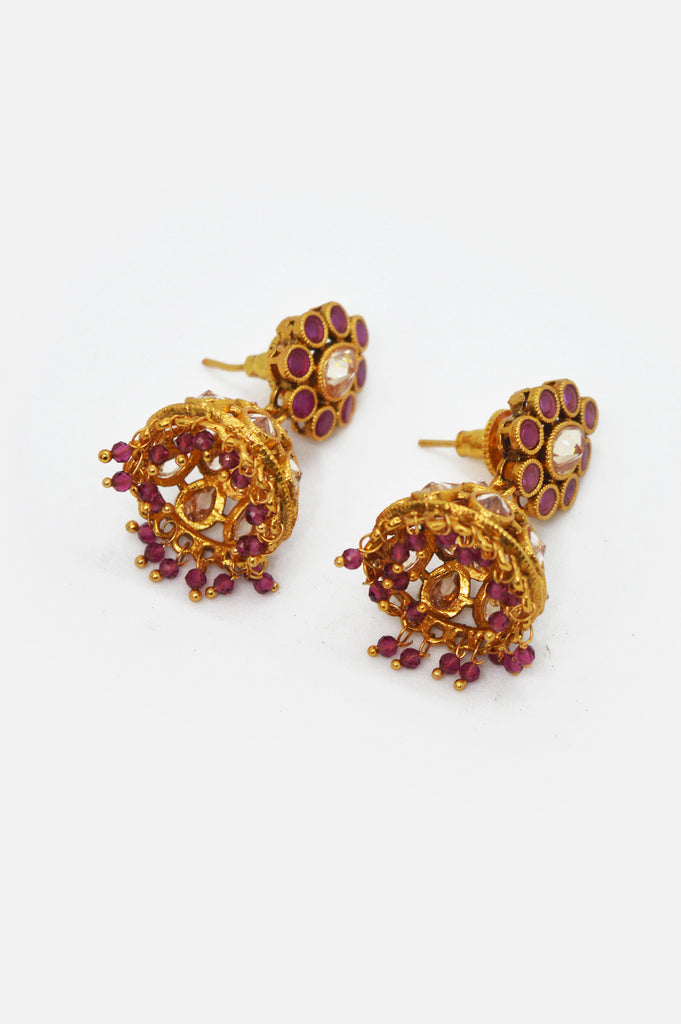 Pink Gold Plated Kundan Jhumki Earring for Women - Niscka 