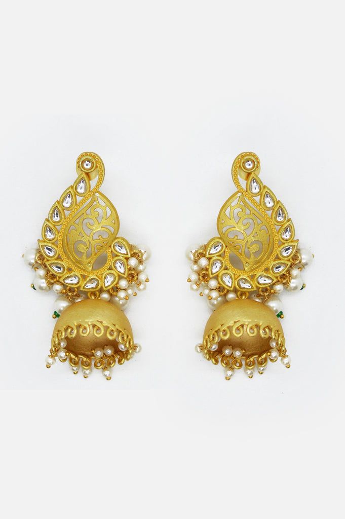 Peacock Bead Kundan Stone Jhumki Earrings - Earrings for Women