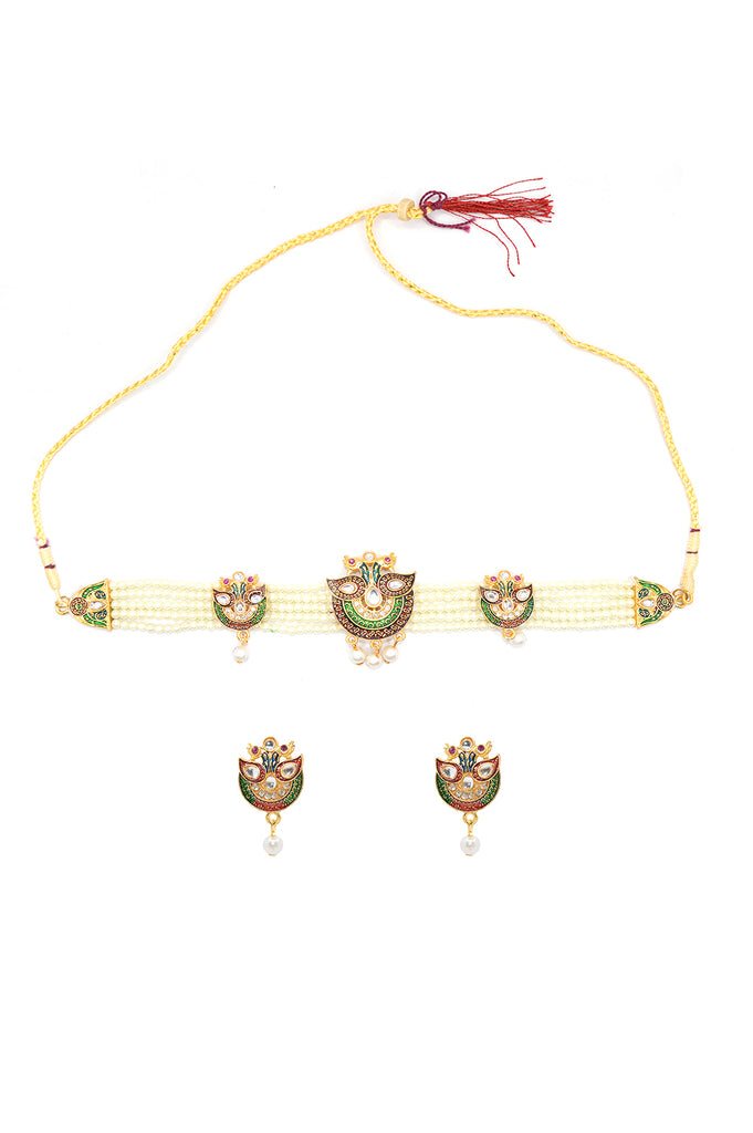 Kundan Choker Necklace Set - Choker Jewellery Set - Simple Choker Necklace for Saree