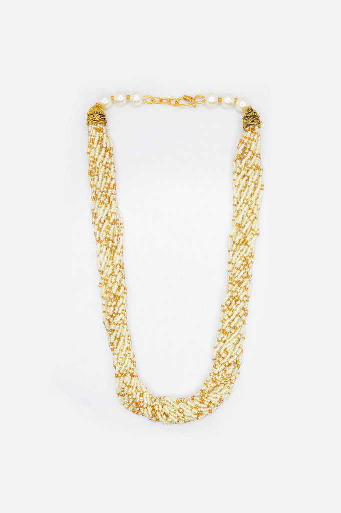 Off-White Tone Pearl Beaded Handcrafted Necklace Set for Women