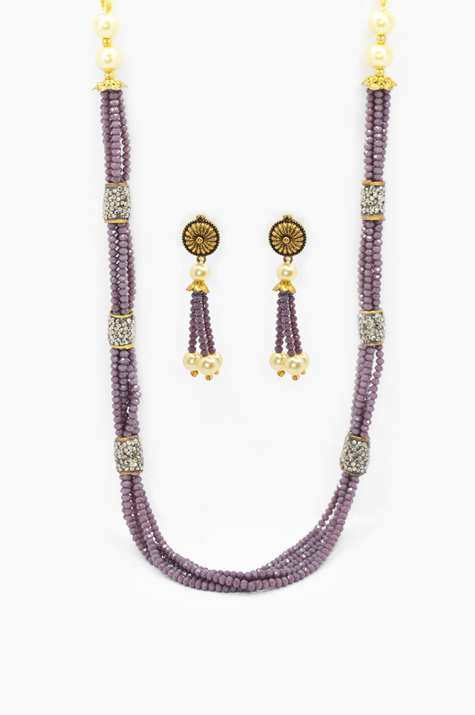 Purple Tone Pearl Beaded Handcrafted Necklace Set - Necklace set below 500