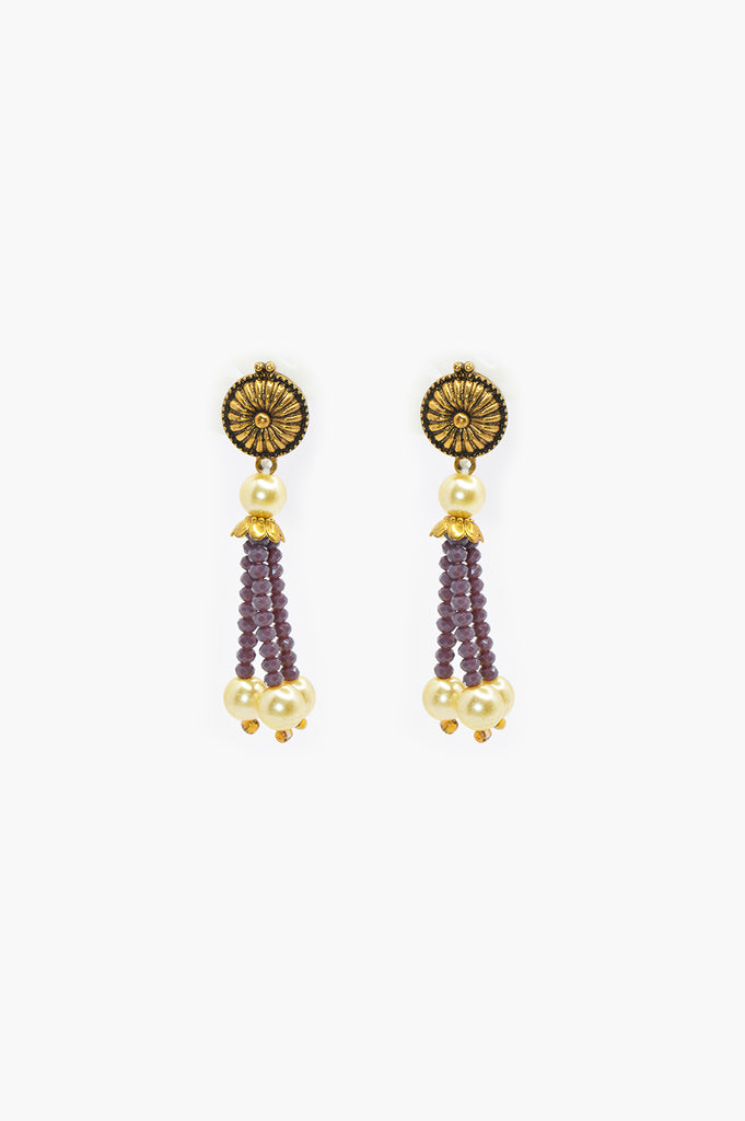 Purple Tone Pearl Beaded Handcrafted Earrings Online - Artificial Jewellery Sets