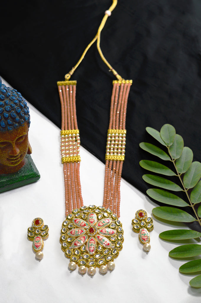 Meenakari Kundan Floral Necklace Set Online - Buy Floral Necklace online - Flower Necklace - Latest Collection 