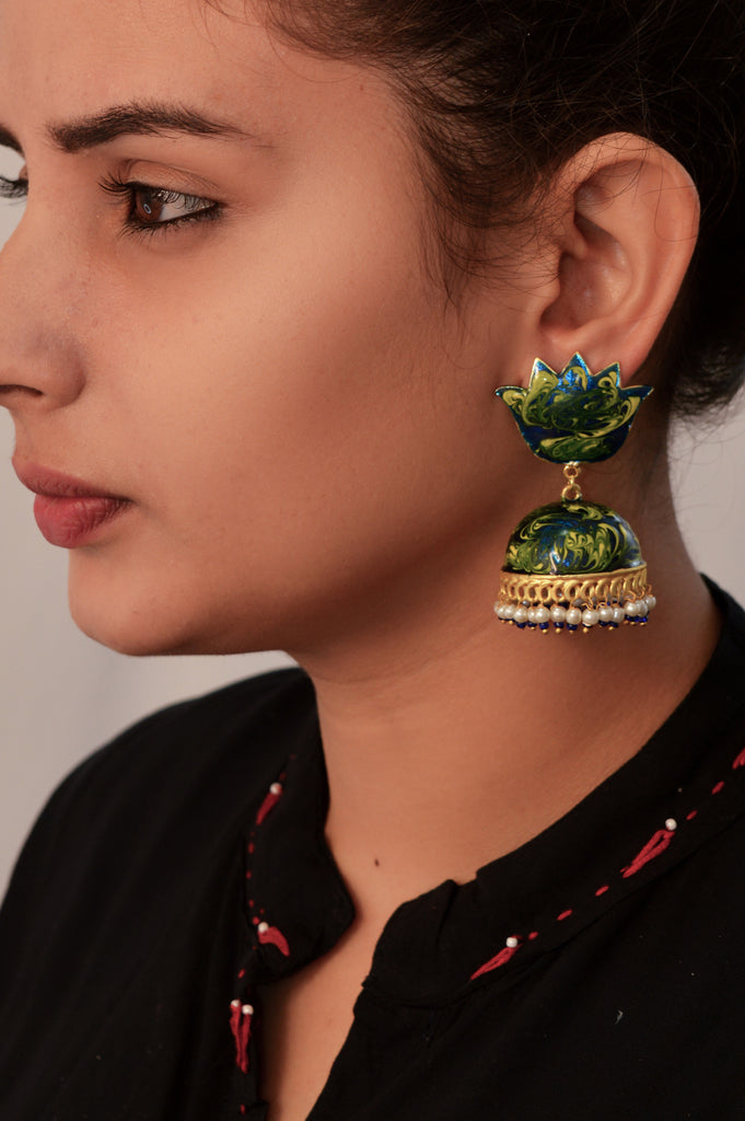 Lotus Azure Jhumka Earrings - Niscka 