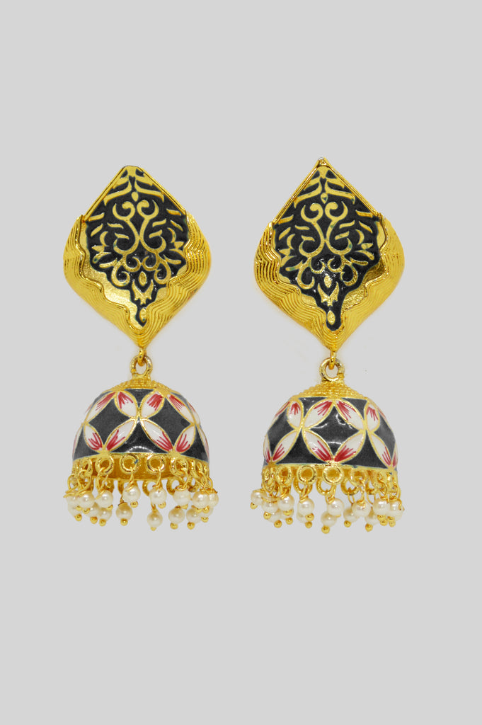 Black and Gold Jhumka Earrings - artificial jhumki