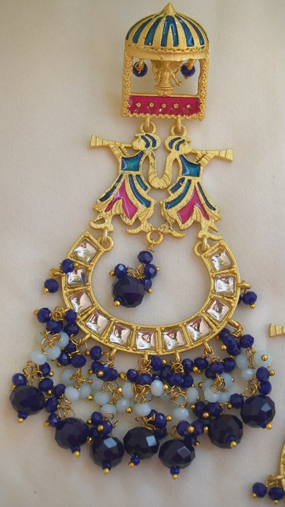 Blue Beaded Kundan Gold Plated Earring Maang Tikka Set - Latest Meenakari Jewellery Designs Online 