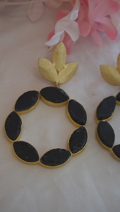 Leaf Charm Black Onyx Earrings - Earring Design Fancy