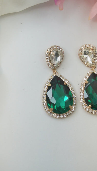 Emerald Swarovski Dangle Earrings