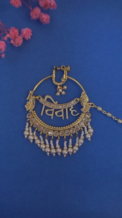White Meenakari 24K Gold Plated Vivah Nathiya - Bridal Nathiya Design