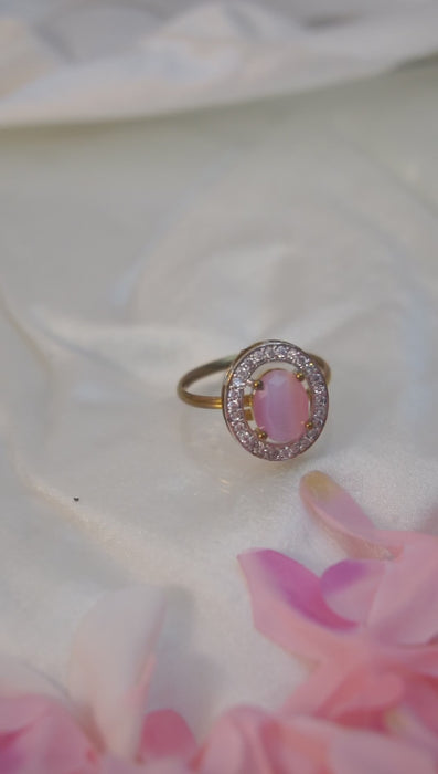 American Diamond Gold Plated with Baby Pink Stone Studded Ring - Women Rings