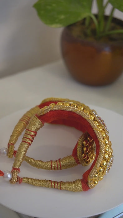 Red and Golden Ponchi Bangles - Buy Fancy Bangles online