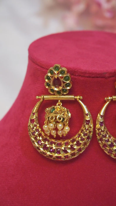Gold Plated Green and Pink Stone Drop Earring