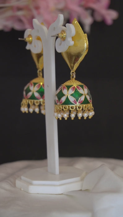 Crushed Gold Meenakari Jhumkas - Jhumka Earrings | Jhumki | Jhumkas Online | Jhumka Jewellery