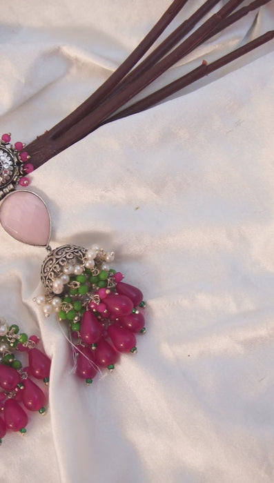 Pink Punch Droplet Jhumka Earrings