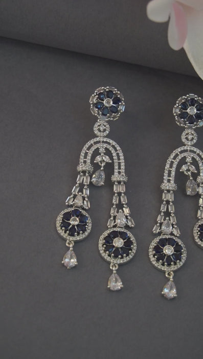 Dangling Blue Stone American Diamond Earrings