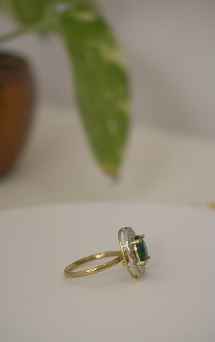 American Diamond Gold Plated with Green Stone Studded Ring
