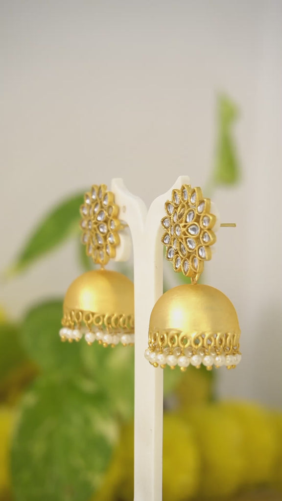 Floral Gold Plated Meenakari Jhumki Earring Set - Earrings for women stylish under 500