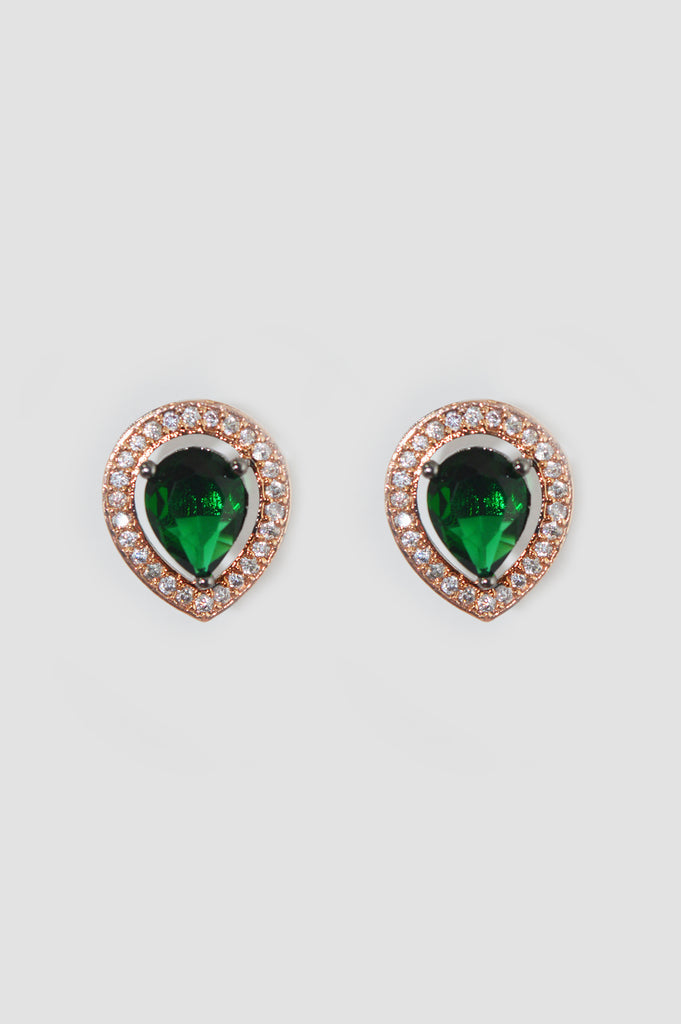 Bottle Green Water Drop American Diamond Stud Earring - Drop Earrings