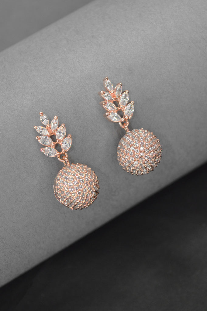 White Stone American Diamond Rose Gold Plated Earring - Earrings Design