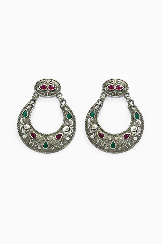 Fashion Oxidised Silver Jhumki Traditional Earrings
